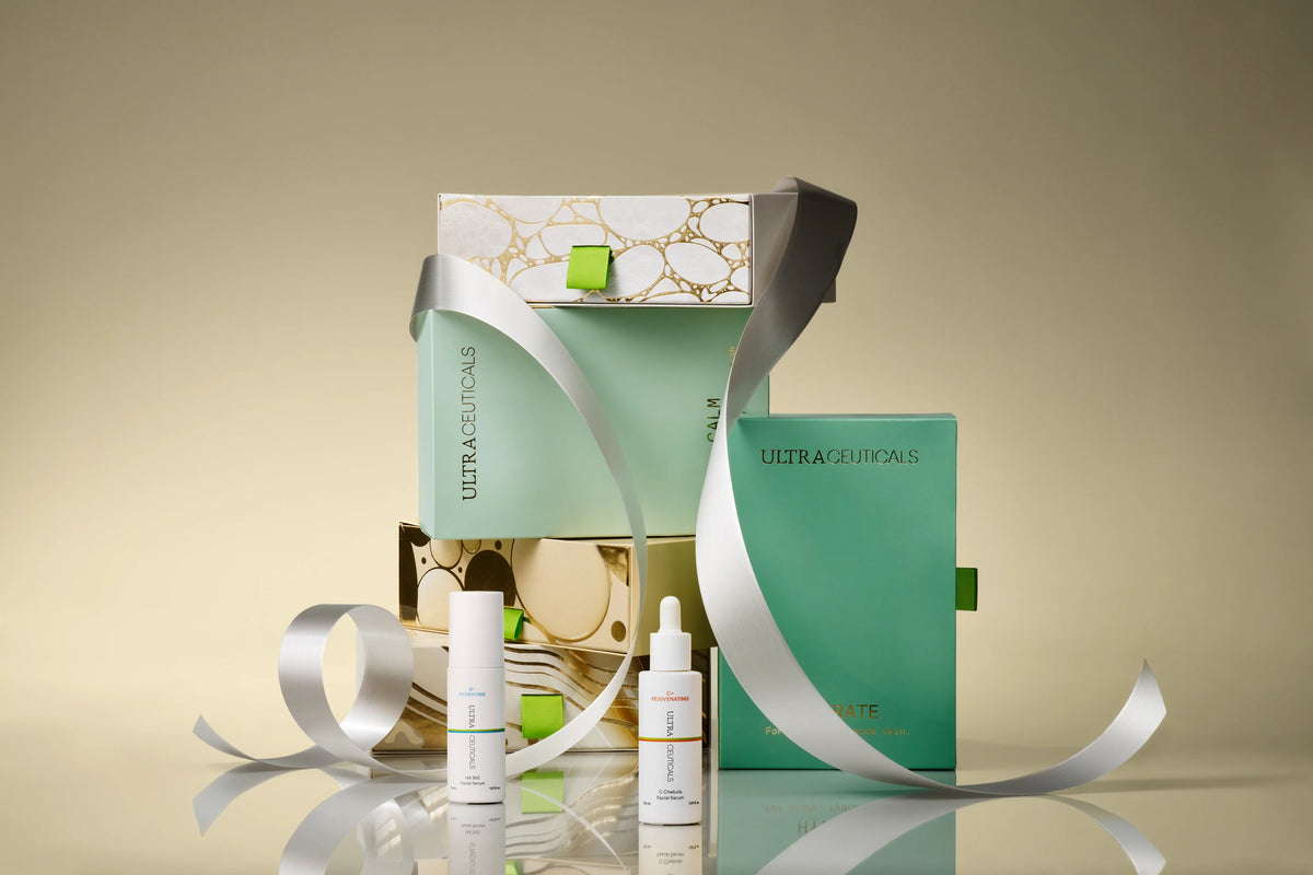 Ultraceuticals Holiday Sets 2026 gift boxes with silver ribbon at CQ Aesthetics Rockhampton
